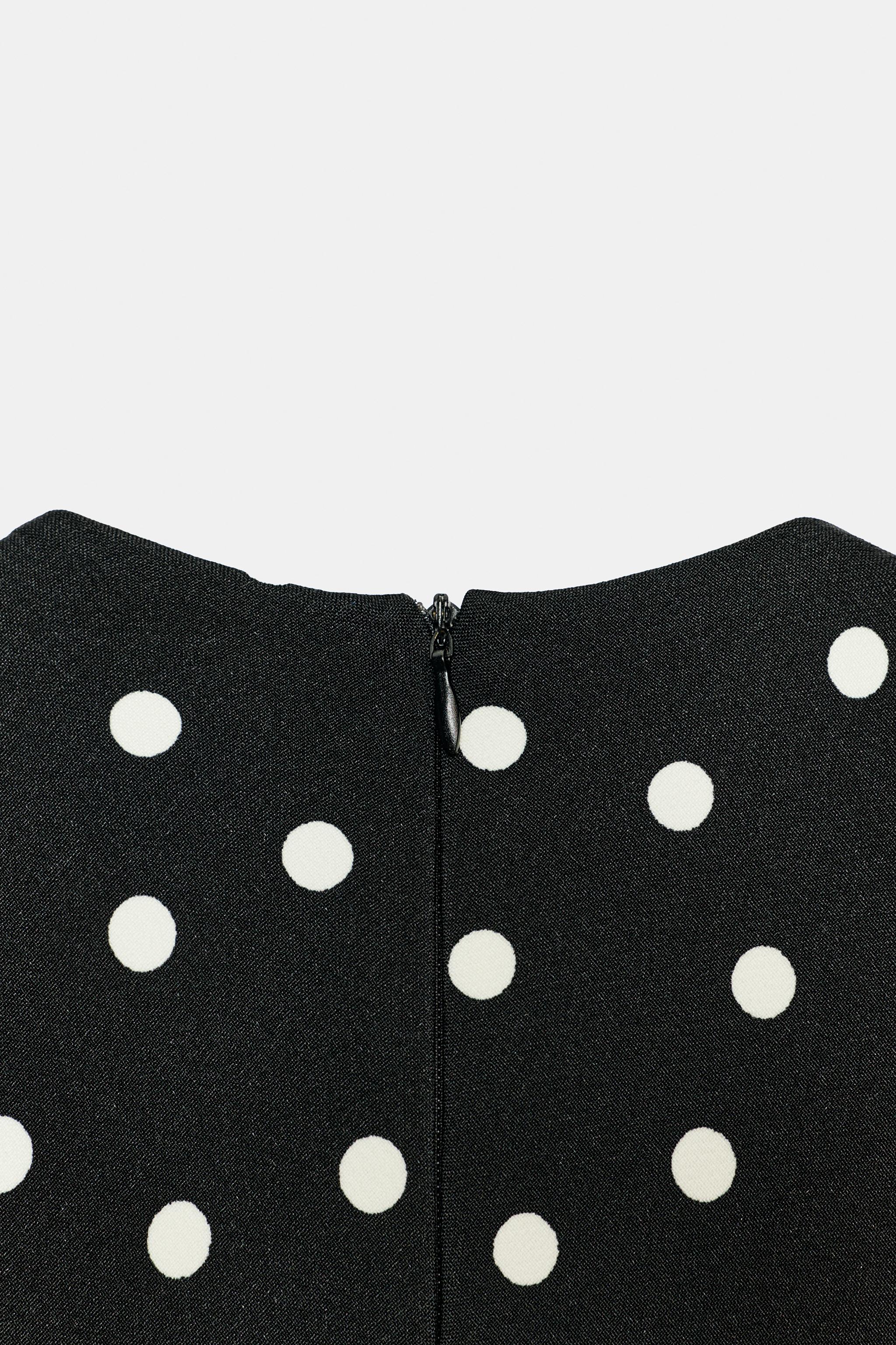 POLKA DOT MIDI DRESS WITH SHOULDER PADS